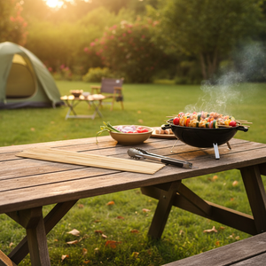 Spiedini a forma di pagaia essiccati in legno da 30 cm 25 pezzi Set di strumenti per barbecue da campeggio all'aperto bastoni piatti fino a 50cm di lunghezza per uso cucina - Product Image 3