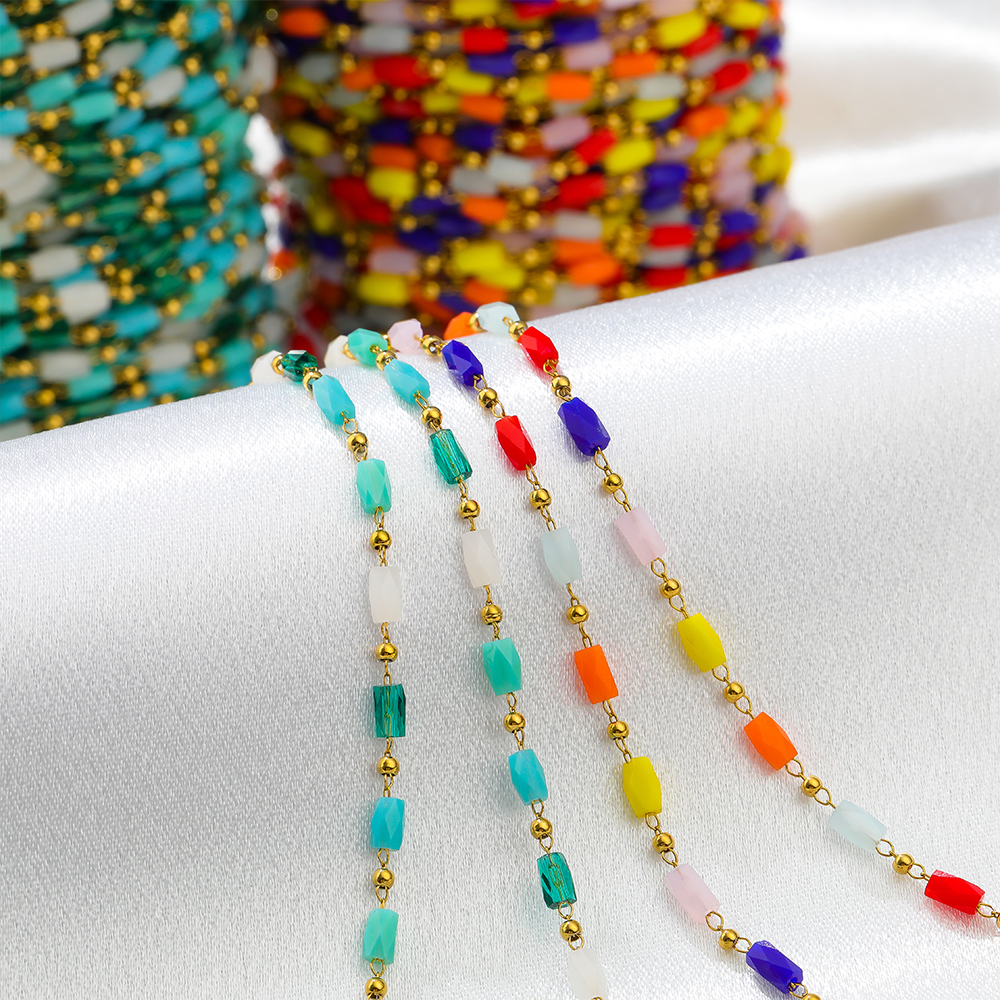 Wholesale Hot Selling 18k Gold Plated Bead Chain Crystal Chain Bracelet Necklace Bulk Chain for Jewelry Making