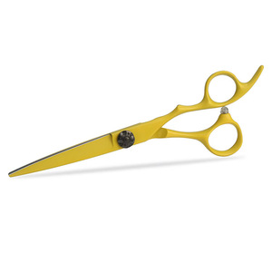 Ciseaux de coiffure professionnels personnalisables jaunes à lame arrondie en acier inoxydable, design élégant avec logo - Product Image 2