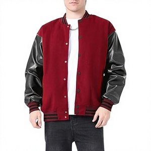 Custom Men's <b>Varsity</b> <b>Jacket</b> With PU Leather Sleeves Regular Fit Casual Autumn Wear Button Closure Solid Color Turn-down Collar - Product Image 1