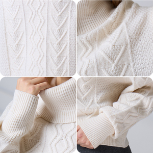 Pulls personnalisés OEM ODM pour femmes, en laine mérinos superfine, col roulé tricoté - Product Image 3