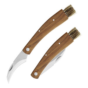 Couteau à champignons pliant en acier inoxydable de vente chaude avec brosse couteau à truffe à manche en bois pour le <span class=keywords><strong>camping</strong></span> Support OEM personnalisable - Product Image 1