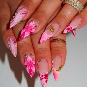 <span class=keywords><strong>Uñas</strong></span> Postizas Acrílicas Suaves <span class=keywords><strong>con</strong></span> Diseño 3D de <span class=keywords><strong>Flores</strong></span>, <span class=keywords><strong>Uñas</strong></span> de Presión <span class=keywords><strong>con</strong></span> Diseño de Concha de Tortuga Maillard, Forma de Almendra Corta, <span class=keywords><strong>Uñas</strong></span> de Presión 3D - Product Image 3