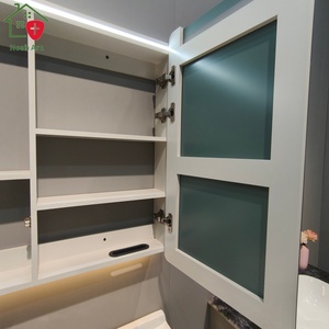 Blue-gray bathroom cabinet with a side transparent display vertical cabinet stone countertop and white washbasin - Product Image 3