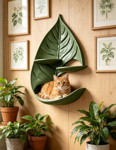 Creative Leaf Design Waterproof Wall Mount <b>Cat</b> Bed Modern Wall <b>Cat</b> Perch Decor Pet Shelf Green Plant Display Indoor Outdoor Use - Product Image 4