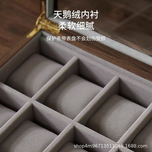 Walnut Wood <b>Watch</b> Storage Box Rectangle Solid Wood Display <b>Case</b> With Glass Lid 10 Compartment Organizer For Home Desktop Use - Product Image 3