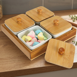 Bandeja de Servir de Bambú Personalizada, Clásica, Ecológica, No Tóxica, con Múltiples Compartimentos, Forma Irregular, Tazones de Bambú, Tapas de Bambú, Grabado - Product Image 3
