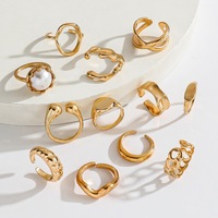 Ensemble de bagues en alliage plaqué or vintage avec pierres précieuses pour femmes, réglables, empilables, délicates, épaisses, midi, pierres de zircon