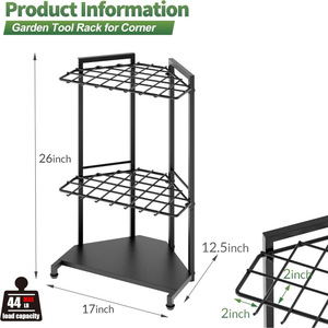 Cross-border corner garage tool rack, 34-compartment large capacity with <b>hooks</b>, patio and <b>garden</b> tool storage rack. - Product Image 2