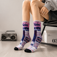 Chaussettes de sport pour hommes personnalisées imprimées, anti-bactériennes, à compression, faible MOQ, vente en gros, OEM, avec logo et motif de designer, style décontracté streetwear