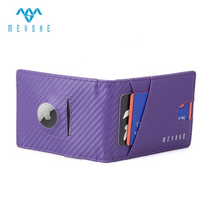 Portefeuille de pince à billets RFID en cuir PU en Fiber de carbone <span class=keywords><strong>violet</strong></span> de haute qualité avec logo en relief unisexe pour étui Airtag - Product Image 5