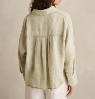 Chemisier en lin à col en V pour femme, décontracté, à manches longues, boutonné, uni, tissé, avec un design simple sur le devant, idéal printemps-été