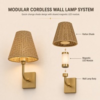 Applique murale à piles avec abat-jour en tissu, LED rechargeable magnétique, télécommande pour chambre d'hôtel