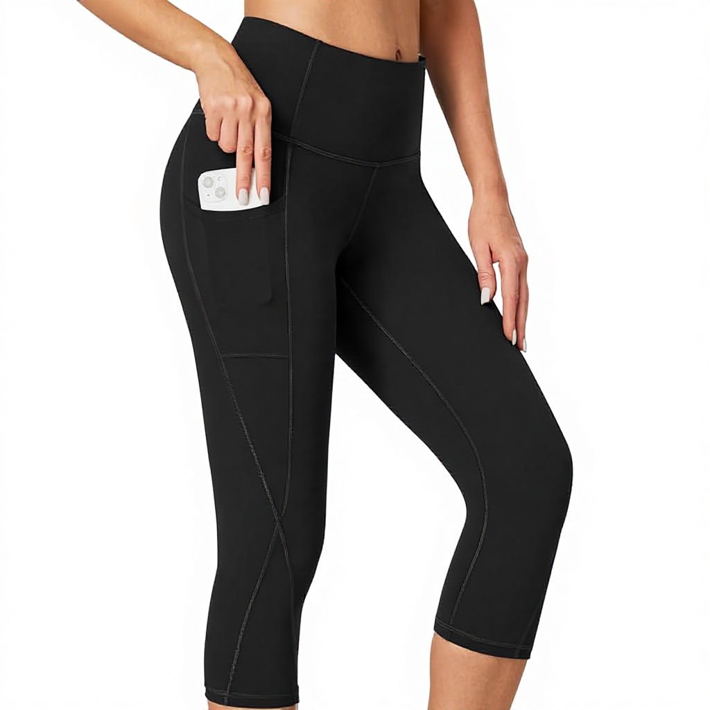 Heathyoga High Waisted Elastic Waist Capri Leggings for Women Pockets Tummy Control Shapewear Solid Pattern Wrinkle-Resistant