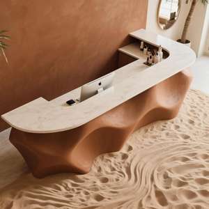 पृथ्वी-रंगीन प्राकृतिक बनावट अनियमित डेस्क, कलात्मक घरेलू कार्यालय रॉक रेत बनावट रचनात्मक वर्कस्टेशन - Product Image 5