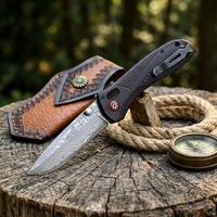 Couteau EDC DIY en acier Damas VG10 avec pivot à roulement à billes, manche en bois de santal, étui en cuir, pour camping, survie, collection, noir