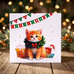 Tarjeta de felicitación navideña 3D emergente, lindo gatito naranja con corona, animal de dibujos animados, manualidad en papel, regalo navideño - Product Image 2