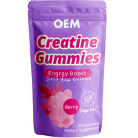 Gummies de créatine monohydrate pour adultes OEM, sans sucre, supplément pré-entraînement, bonbons gélifiés végétaliens à mâcher, 60 unités, sans OGM, faibles en glucides