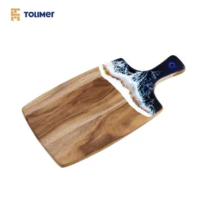 Wholesales Nature Acacia Cutting Board With Acacia Wood Handle Kitchen Graceful Wave Pattern Cutting Board