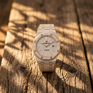 AURALUXURIA Montre de luxe pour homme en acier inoxydable 25 mm, cadran en moissanite or jaune, mouvement à quartz numérique, écologique, jour/date, 10 bars - Product Image 4