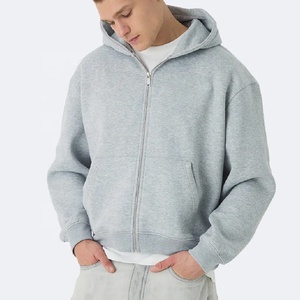 هوديز للرجال سادة عالية الجودة الوزن الثقيل هوديس انخفض الكتف Boxy Cropped <span class=keywords><strong>up</strong></span> Hoodie - Product Image 2