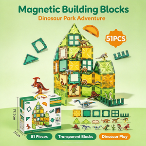 Set di Costruzioni Magnetiche <span class=keywords><strong>a</strong></span> Tema Mondo dei Dinosauri, 51 Pezzi, Puzzle Educativo STEM per Bambini - Product Image 1