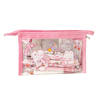 Trousse à crayons transparente de grande capacité Sac de papeterie simple Ins Girl avec rangement de grande valeur en cuir et tissu