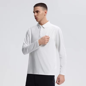 Nuova <span class=keywords><strong>Polo</strong></span> a Maniche Lunghe da Uomo con Colletto Rialzato, T-Shirt Tinta Unita per Primavera Autunno, Abbigliamento Casual da Lavoro - Product Image 3