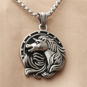 Collier pendentif licorne en acier inoxydable pour homme, design animal rétro 190105 - Product Image 1