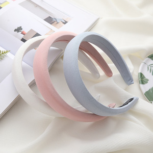 マカロンキャンディカラー女性手作り生地スポンジワイドエッジヘアバンド女の子ファッションヘッドバンド - Product Image 3