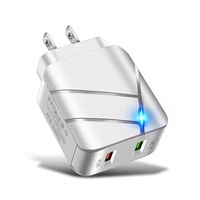 Chargeur USB QC3.0 28W, adaptateur de voyage US EU, chargeur mural pour téléphone portable, double USB, chargeur rapide avec lumière LED