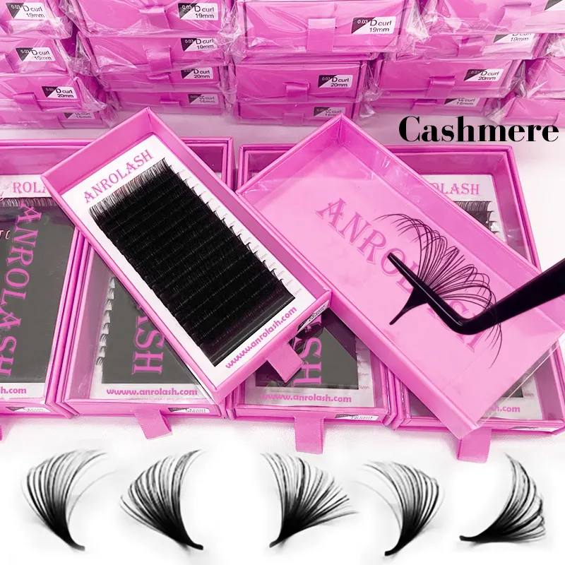 Atacado matte black cashmere lash extensões 0.03 individual cashmere cílios extensões fornece private label lash bandejas