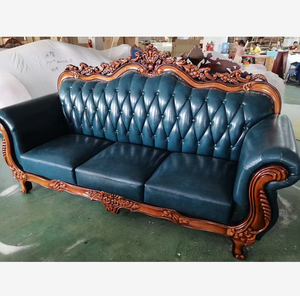 Sofa Kulit Kayu Solid Gaya Eropa 1 + 2 + 3 6 Tempat Duduk Perabot Rumah Sofa Ruang Tamu - Product Image 3