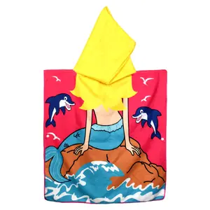 Cheap Kids Hooded Ponchos Swimming Towel Beach Towel Poncho Children Wearable Towel