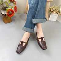 Chaussures plates Mary Jane rétro à bout carré en peau de mouton French Evening Breeze pour femmes, nouvelles chaussures en cuir pour femmes