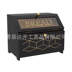 Wooden Bread Box Double Layer Storage <b>Container</b> With Glass Lid And Geometric Design For Kitchen Use - Product Image 5
