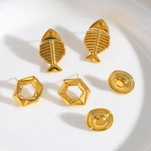 ต่างหูทรงเรขาคณิตสไตล์มหาสมุทร ชุบทอง 18K คุณภาพพรีเมียม ผลิตจากสแตนเลส 304 ชุบสูญญากาศ สำหรับผู้หญิง เครื่องประดับระดับไฮเอนด์ - Product Image 3