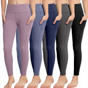Leggings Deportivos de Cintura Alta para Mujer, con Logotipo Personalizado, para Yoga y Gimnasio, de Malla Sólida, Elásticos en Cuatro Direcciones, con Bolsillos Laterales - Product Image 3