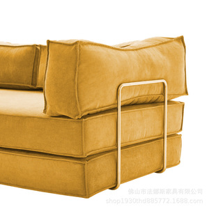 Minimalist Beige Fabric <b>Sofa</b> <b>Bed</b> with Metal Legs and Padded Arms for Living Room - Product Image 1