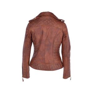 Veste en cuir véritable pour femme, élégante, marron, matelassée, de haute qualité, style motard, avec fermeture éclair sur le devant, 2026 - Product Image 2