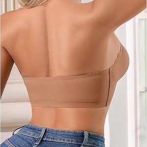 Sutiã sem alças cor sólida Brattle ondulado bordas dianteiras botões sutiã das mulheres respirável para mulheres sem costura - Product Image 3