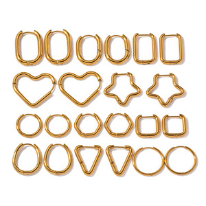 Pendientes de Aro Geométricos de Acero Inoxidable con Forma de Corazón, Estrella, Cuadrado y Polígono, Joyería de Moda para Fiestas 26043 - Product Image 1