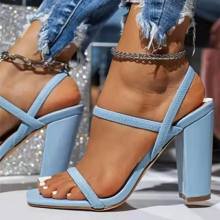 New Large size square toe block buckle thick high heel sandals wedge female plate sandal for women lady girl
