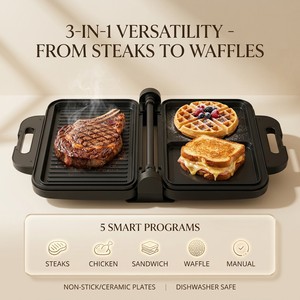 Piastra per Sandwich 3 in 1, Macchina per Waffle Digitale con 5 Programmi Intelligenti, Piastra in Ceramica Antiaderente, Macchina per Colazione - Product Image 1