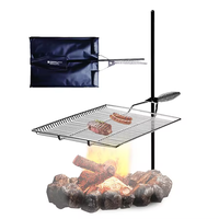 Barbecue de camping portable avec grille chromée, piquet réglable, poignée en spirale, sac de rangement, barbecue pliable