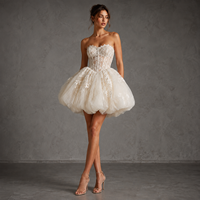 Robe de mariée courte à ourlet bouffant, bustier, avec corset transparent et appliques en dentelle, en tulle, pour réception de mariage, sur mesure, vente en gros