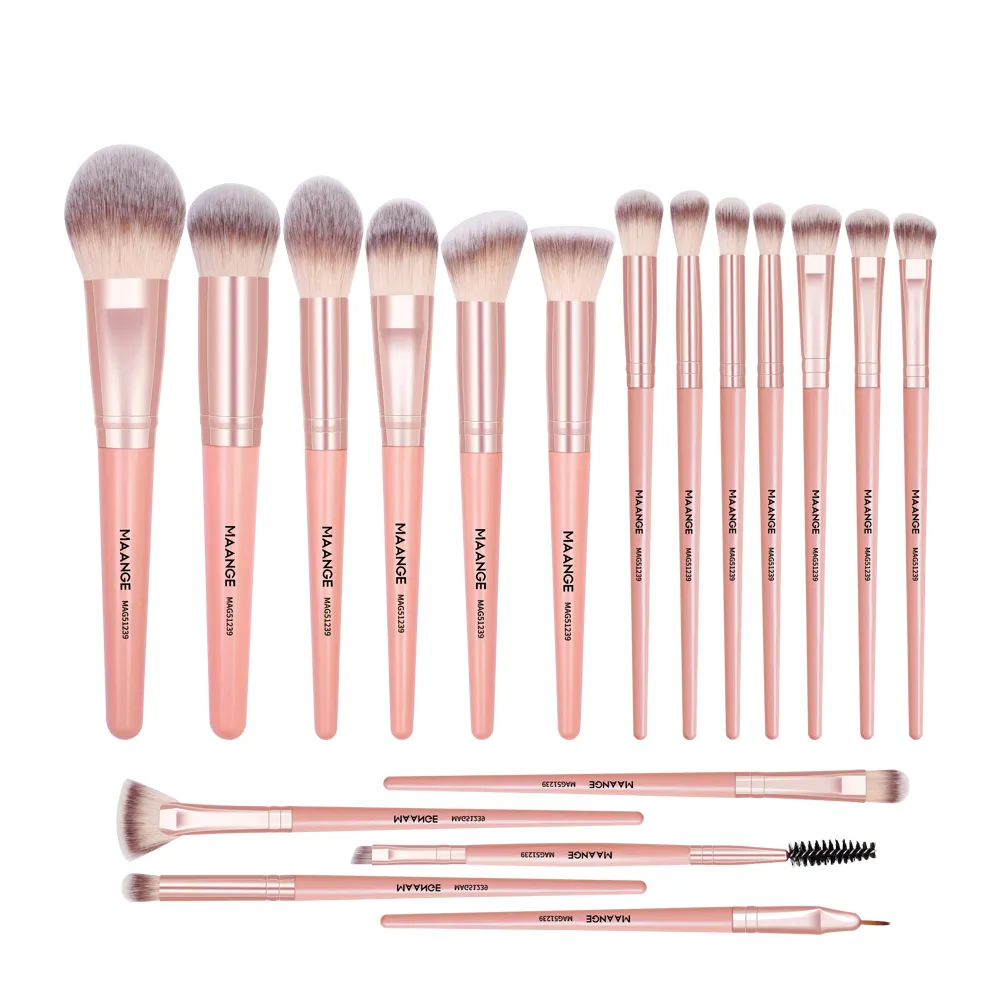 Maange 18 pcs Private Label Professional Synthetic Hair Pink Black Eye Shadow Blender Makeup Brush Set