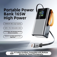 Cargador Rápido de 165 W y 30000 mAh con Carcasa de Aleación, Pantalla Digital, Cable Retráctil Incorporado y Gran Capacidad