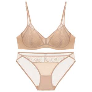 Ensemble de lingerie sexy en dentelle fine respirante de style français, soutien-gorge push-up sans fil et culotte pour femme - Product Image 5