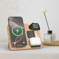 2025 Trending Product Nieuwe Aankomst Opvouwbaar Verstelbaar 3 In 1 Snel Hout Draadloze Telefoonoplader Met Aanraakgevoelige Digitale Klok